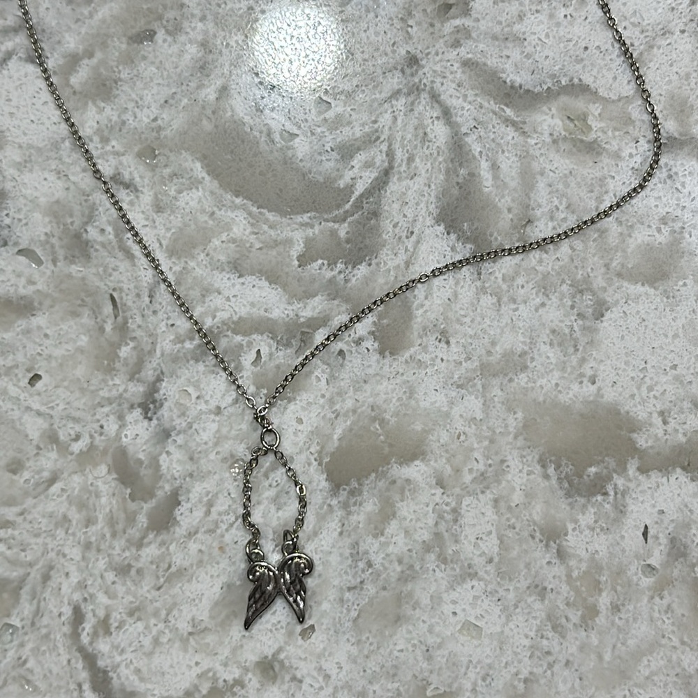 Silver Angel Wing Dainty Chain Necklace